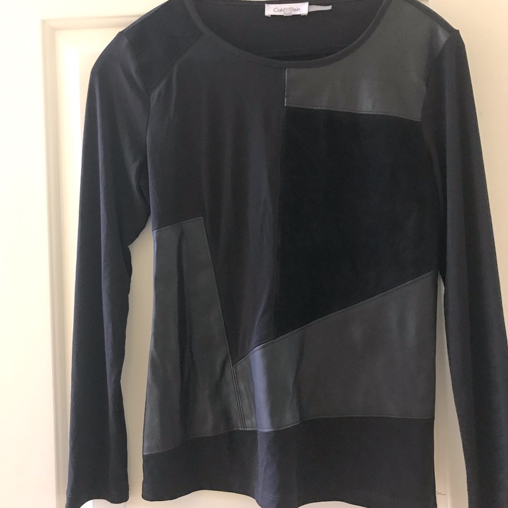 Calvin Klein black patch leather top, size S
